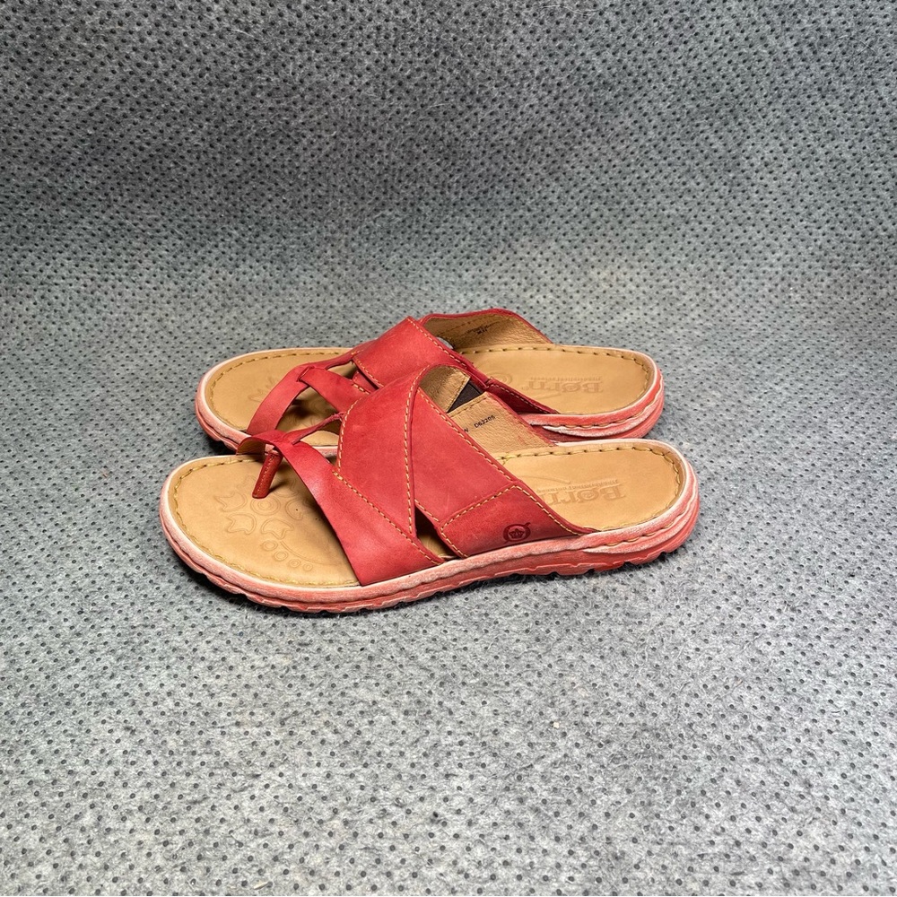 Born Red Leather Crisscross Toe-Loop Sandals